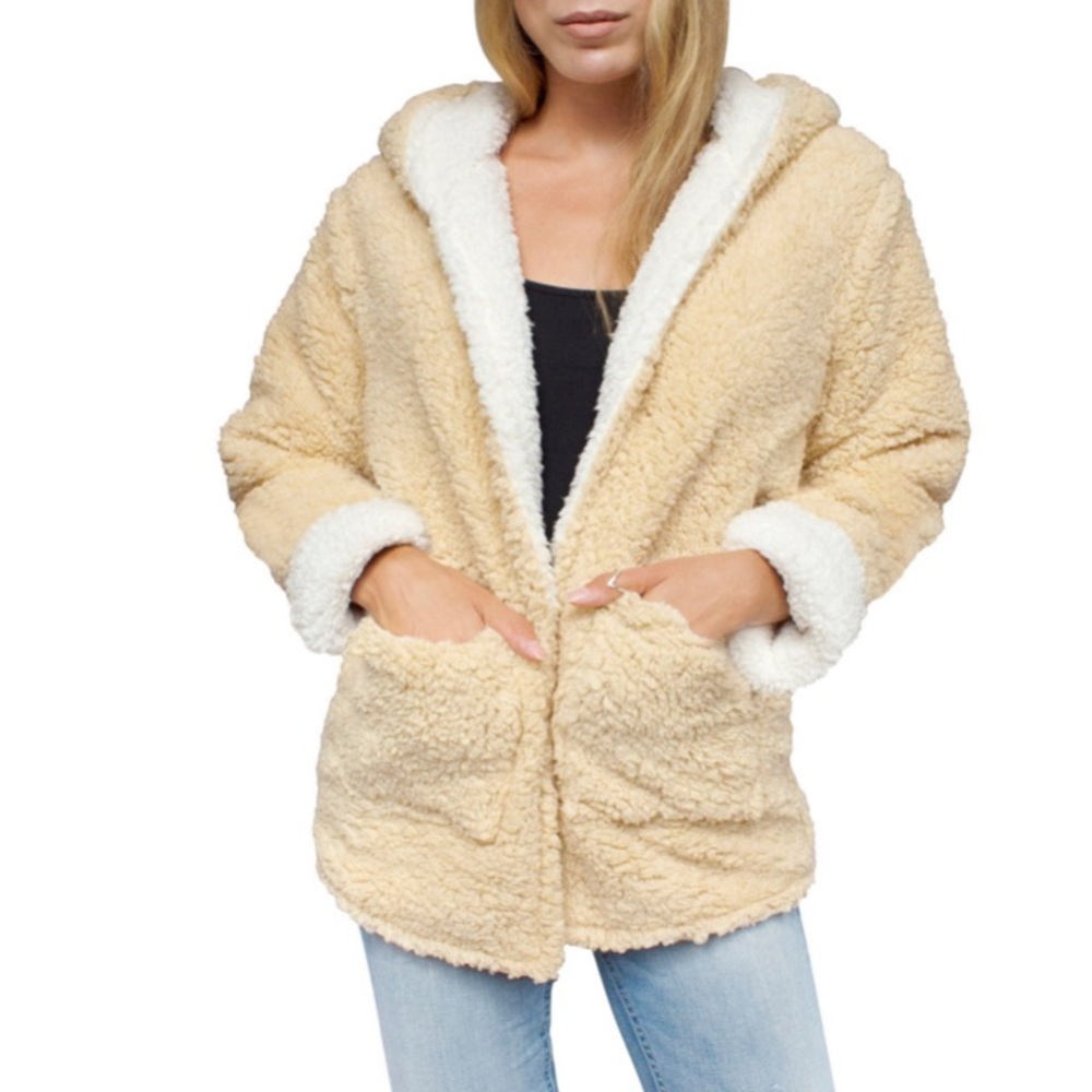 Reversible faux fur Sherpa teddy bear jacket beige - Picture 5 of 8